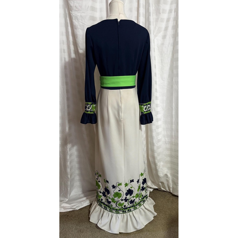 Vintage Maxi Dress Mel Warshaw Full Length Belted S/M Groovy Embro 1970's - Picture 4 of 8